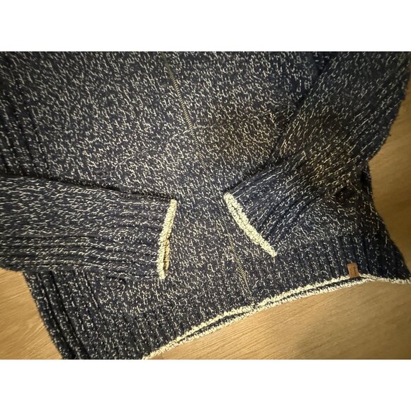 Roots Marled Knit Full-Zip Sweater Jacket Navy White Cotton Blend Size L - Picture 4 of 7